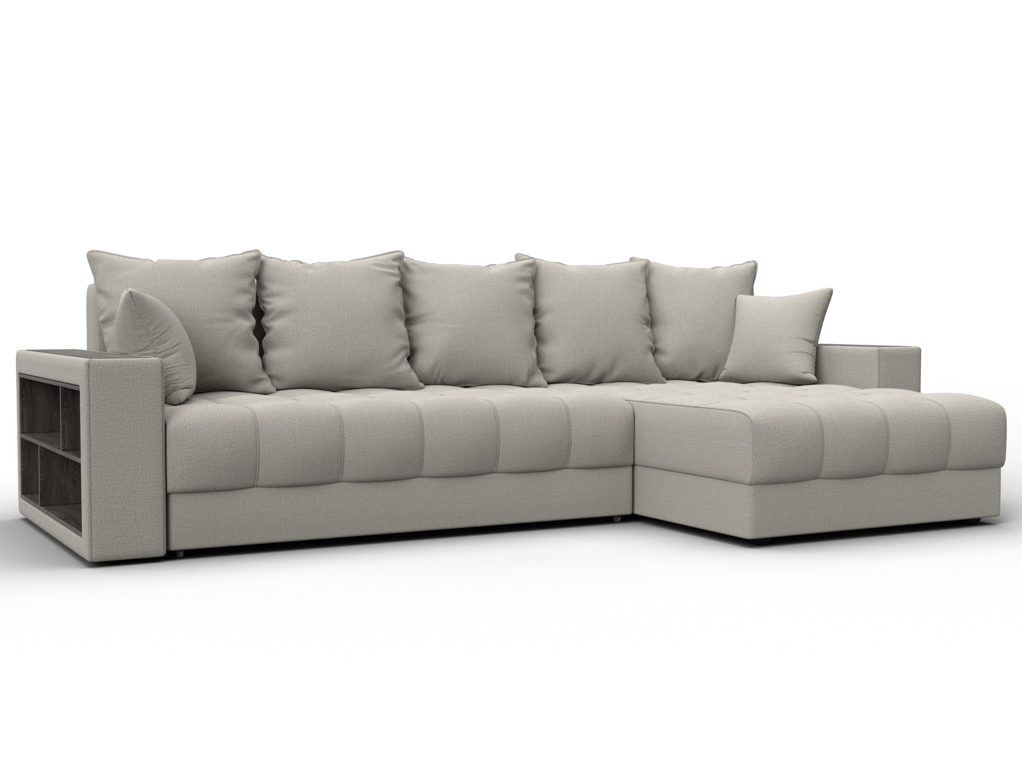 Диван угловой с декором и полкой Лига-050 НПБ (амур 02 бежевый)