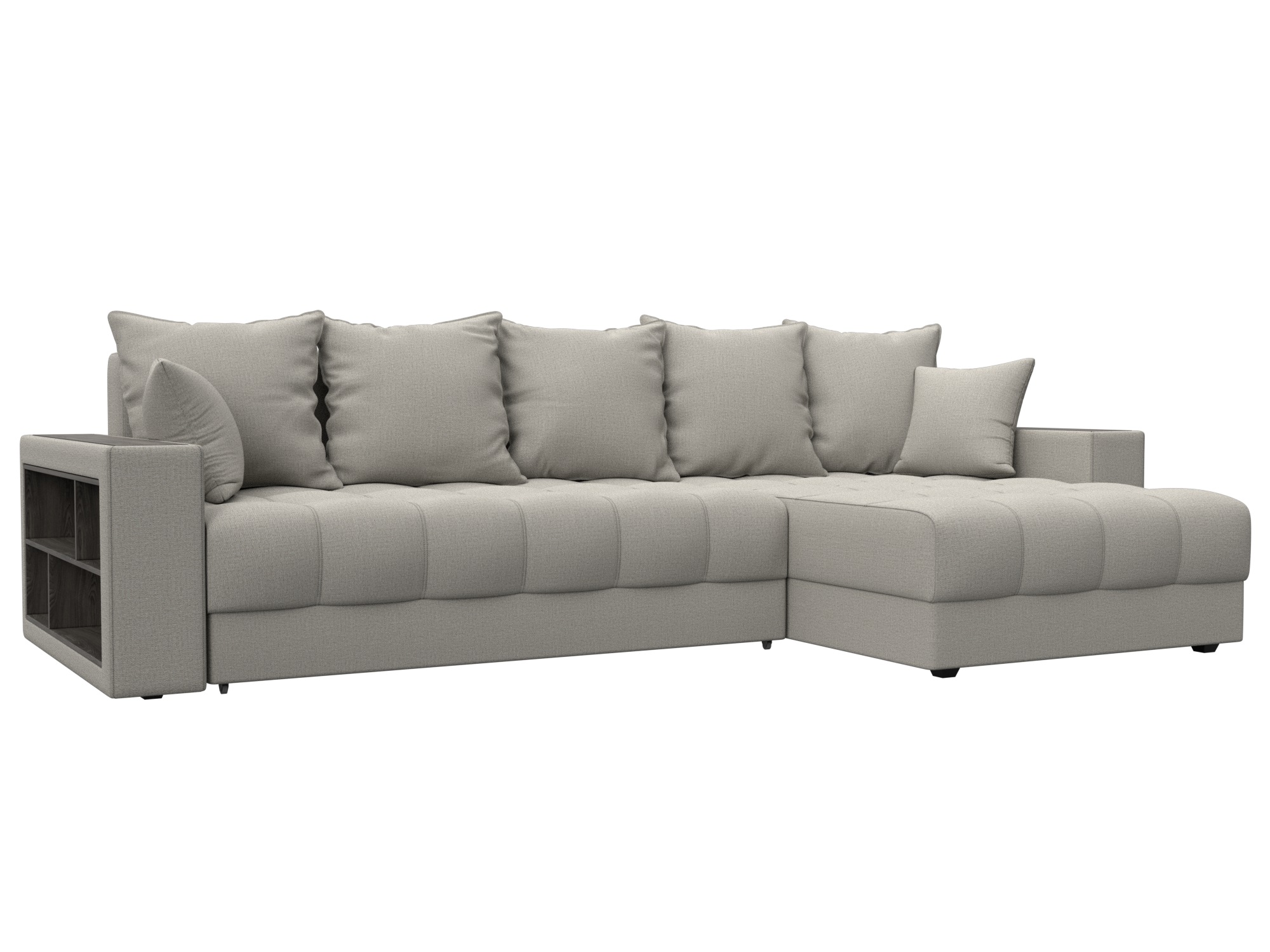 Диван угловой с декором и полкой Лига-050 НПБ (амур 02 бежевый)