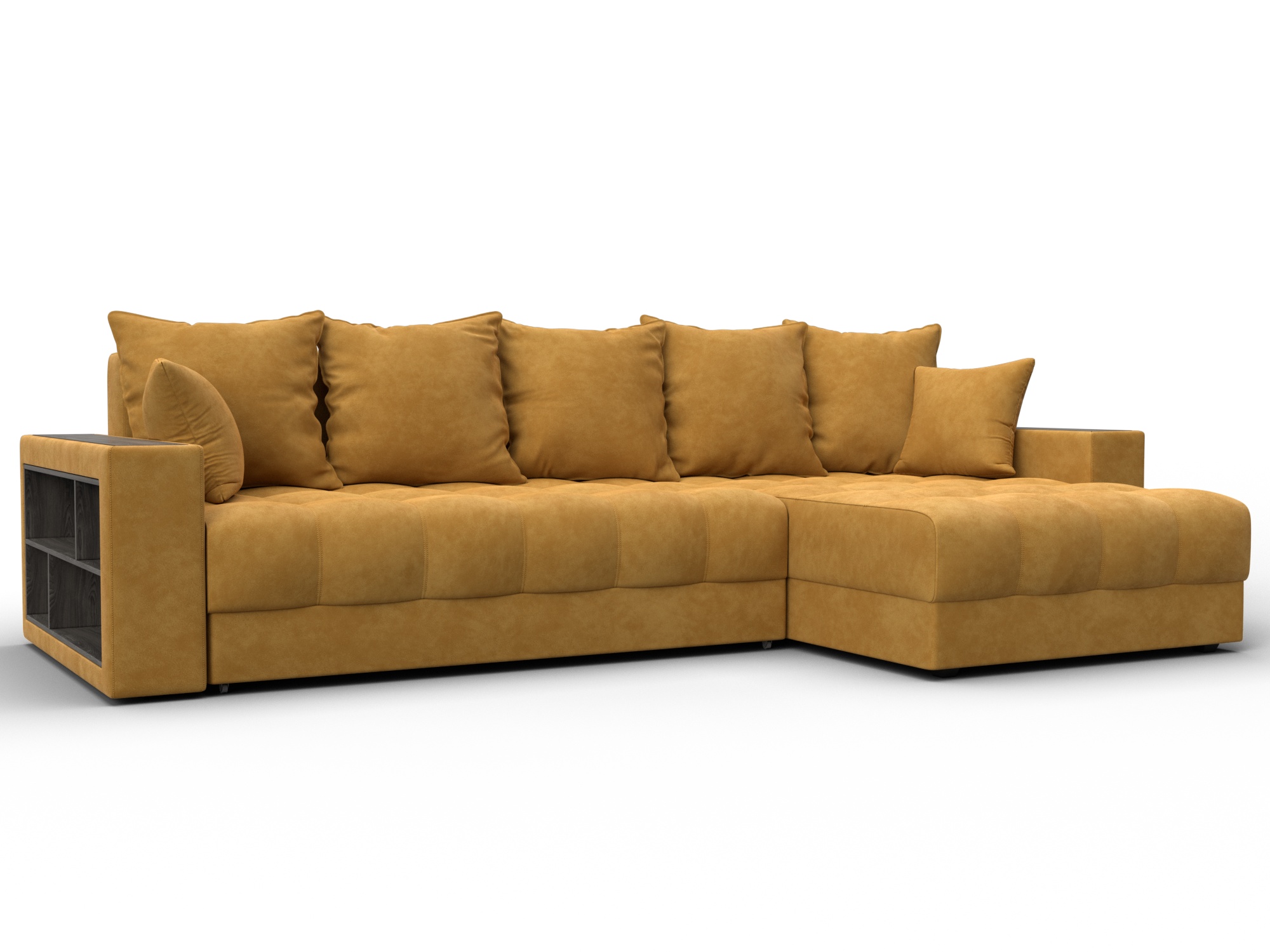 Диван угловой с декором и полкой Лига-050 НПБ (brut 10 желтый)