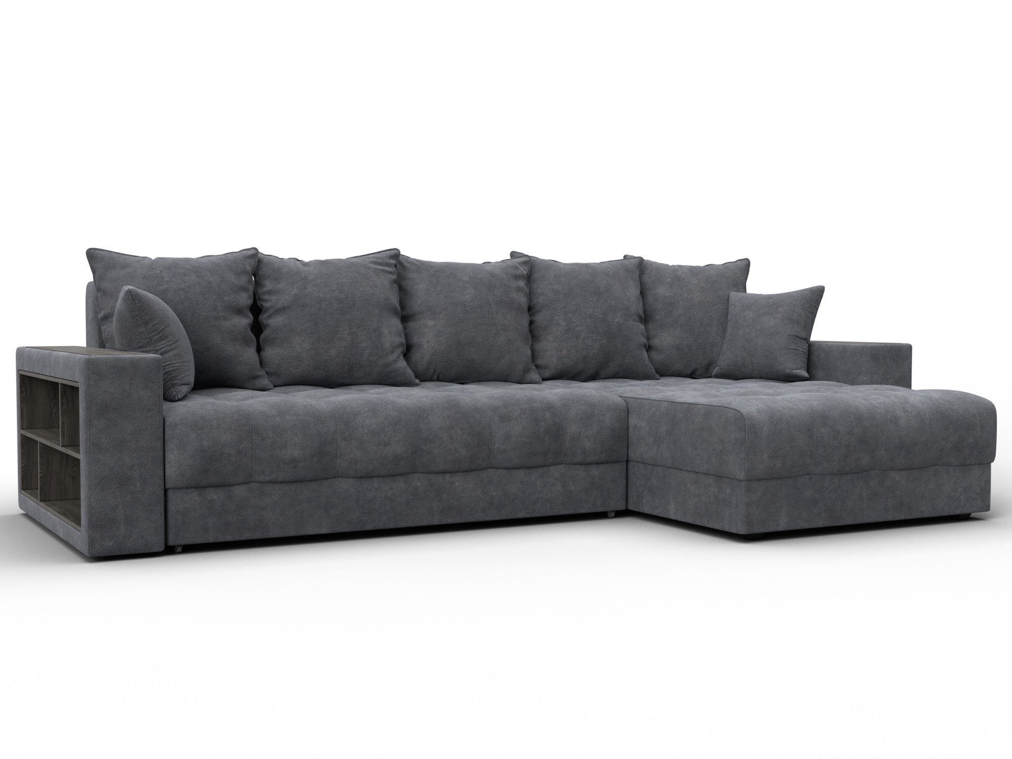 Диван угловой с декором и полкой Лига-050 НПБ (brut 16 темно-серый)