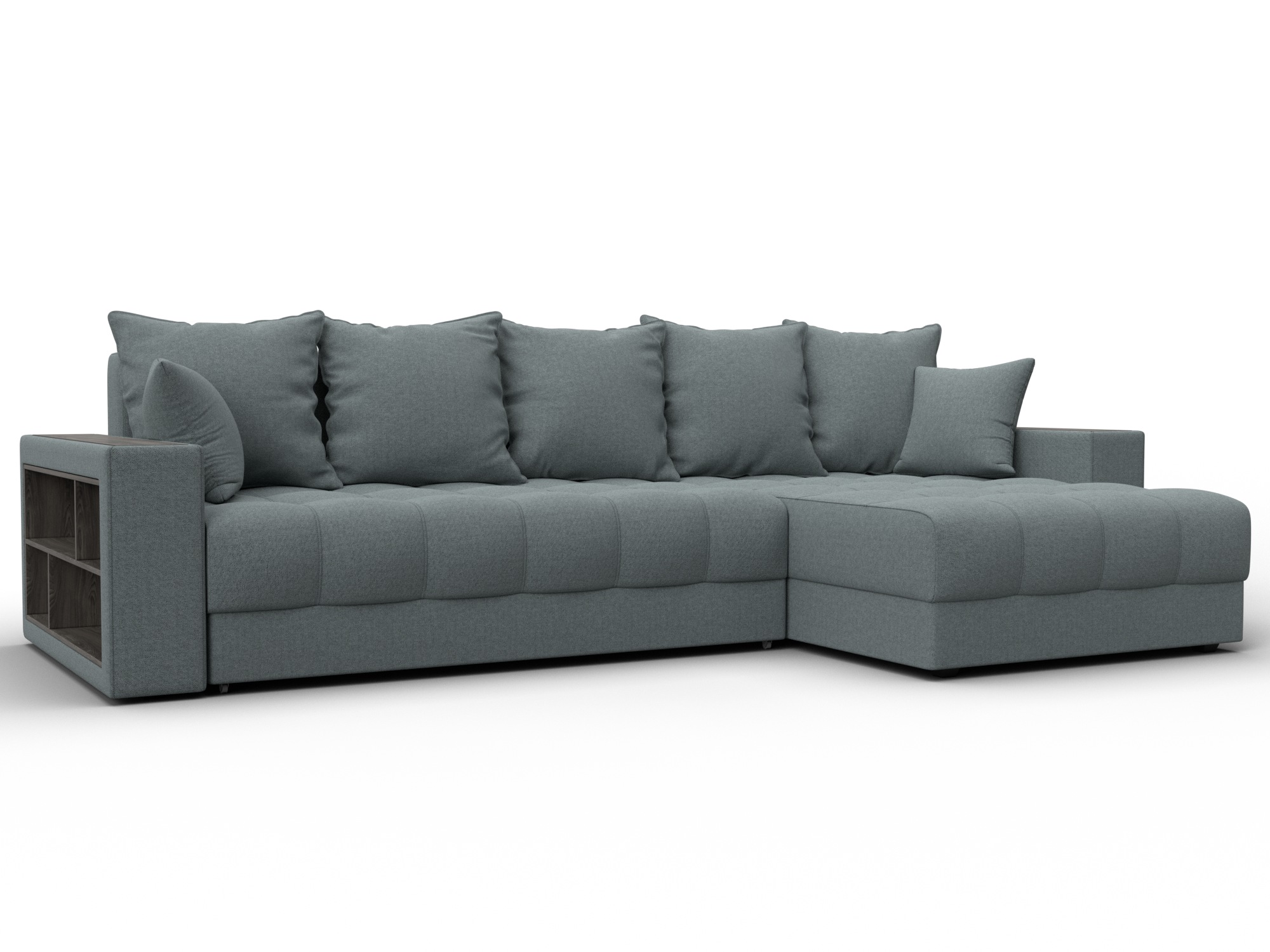 Диван угловой с декором и полкой Лига-050 НПБ (амур 07 серый)