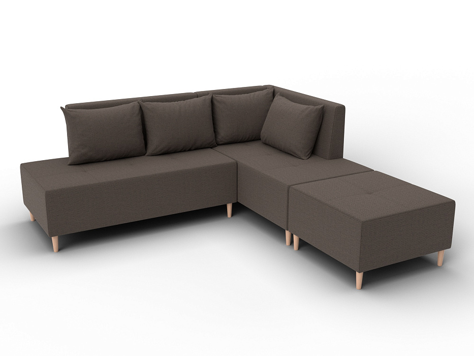 Диван угловой модульный с пуфом Лига-126 угол правый (амур 05 коричневый)
