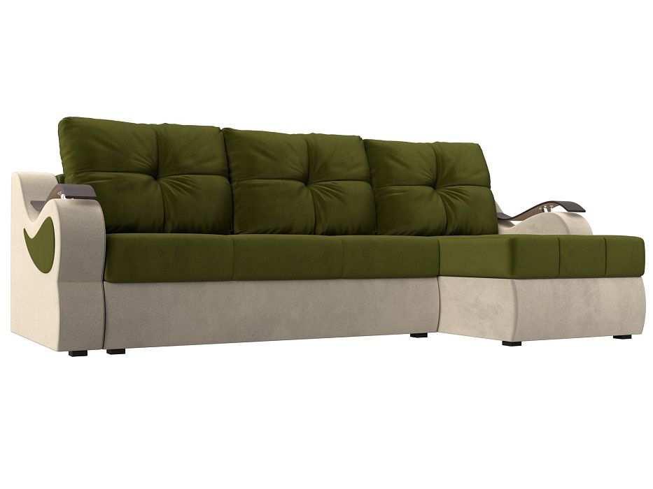 Угловой диван Меркурий правый угол (зеленый\бежевый цвет)