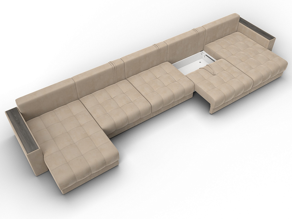 Диван П-образный с декором Лига-049 НПБ Мегалонг (seven 729 бежевый)