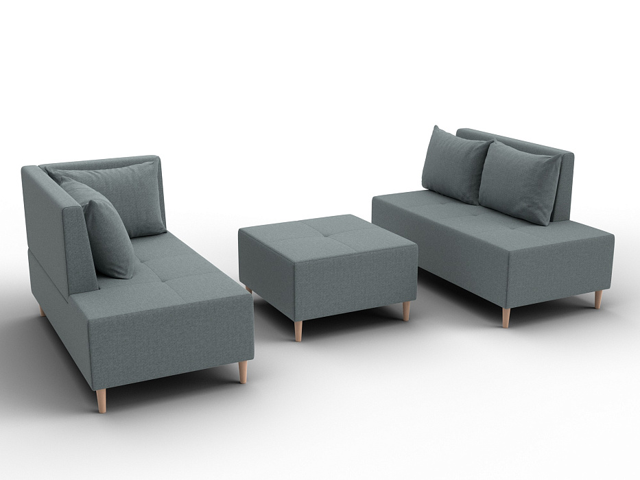 Диван угловой модульный с пуфом Лига-126 угол левый (амур 07 серый)