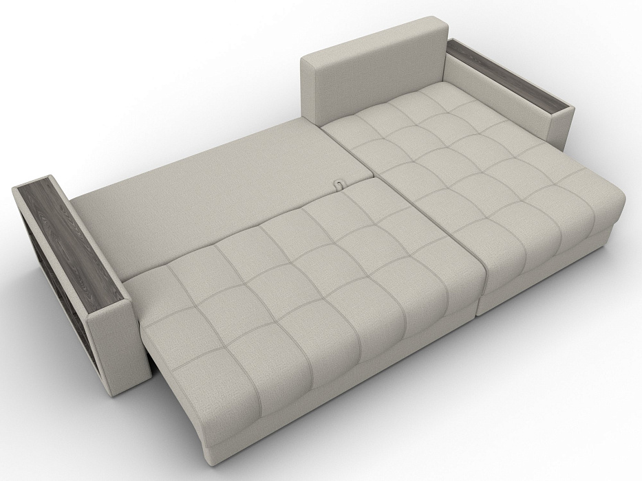 Диван угловой с декором и полкой Лига-050 НПБ (амур 02 бежевый)