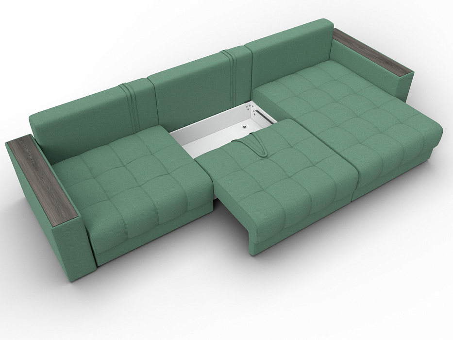 Диван угловой с декором Лига-049 НПБ Лонг (амур 11 зеленый)