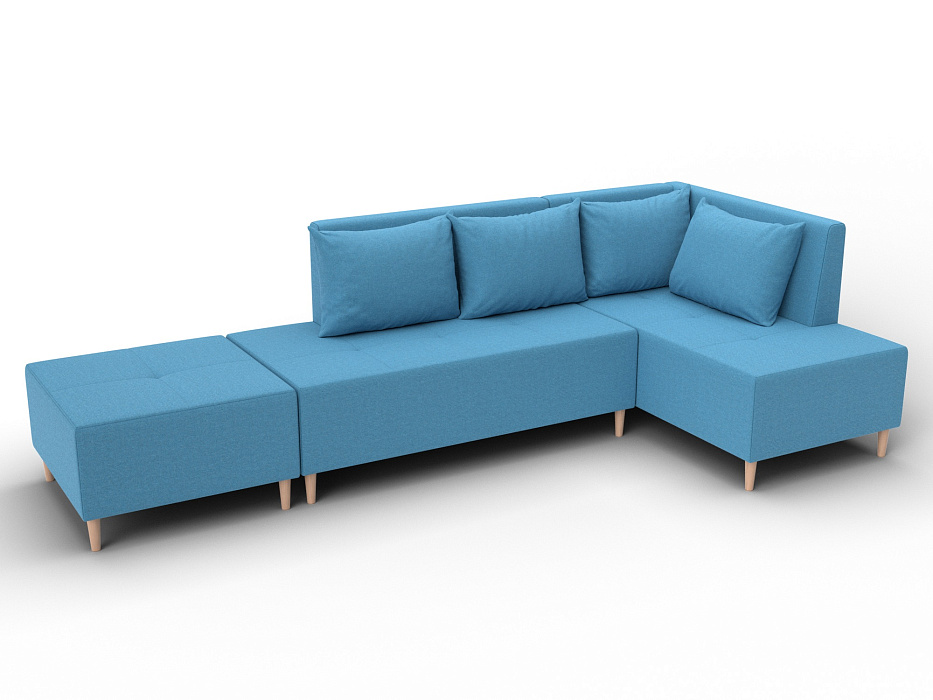 Диван угловой модульный с пуфом Лига-126 угол правый (амур 10 голубой)