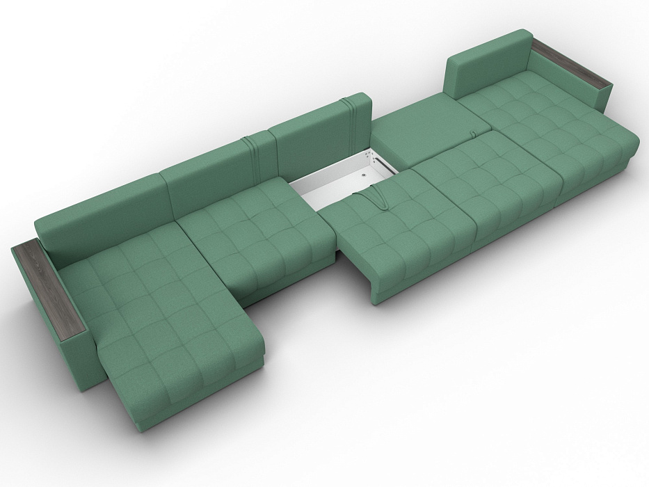 Диван П-образный с декором Лига-049 НПБ Мегалонг (амур 11 зеленый)