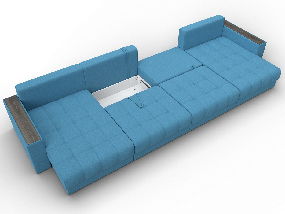 Диван П-образный с декором Лига-049 НПБ Лонг (амур 10 голубой)