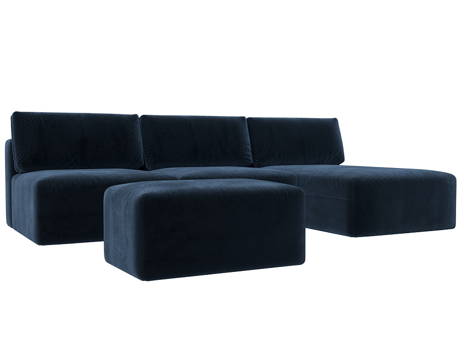 Диван угловой модульный с пуфом Лига-060 НПБ Лонг угол универсальный (tower 13 синий)