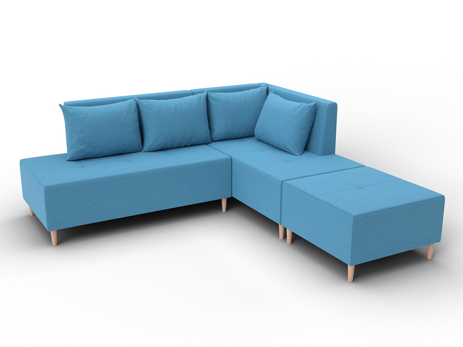 Диван угловой модульный с пуфом Лига-126 угол правый (амур 10 голубой)
