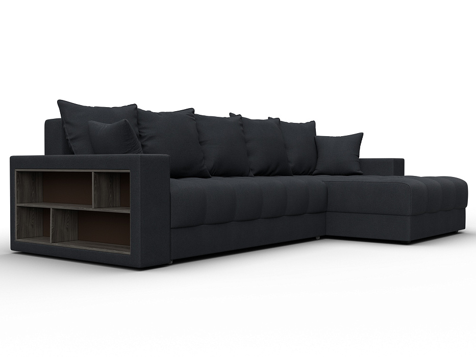 Диван угловой с декором и полкой Лига-050 НПБ (joly 16 темно-серый)