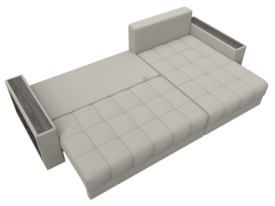 Диван угловой с декором и полкой Лига-050 НПБ (амур 02 бежевый)