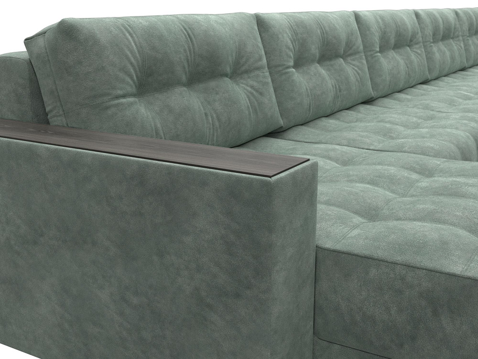 Диван П-образный с декором Лига-049 НПБ Мегалонг (brut 08 зеленый)