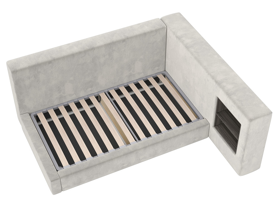 Кровать односпальная с подъемным механизмом Лига-151 полки справа (brut 02 бежевый)