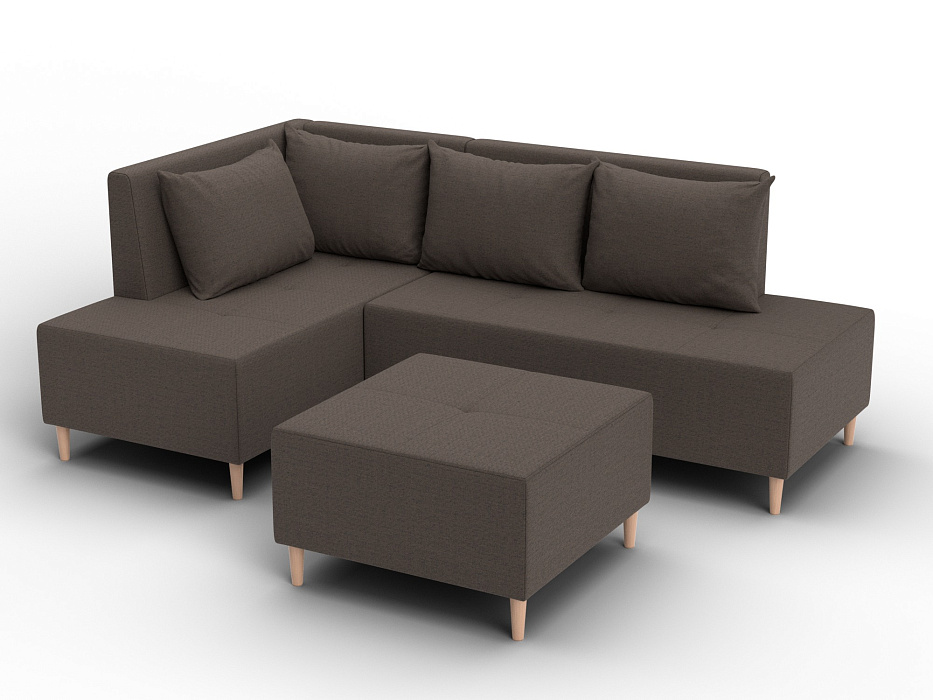 Диван угловой модульный с пуфом Лига-126 угол левый (амур 05 коричневый)