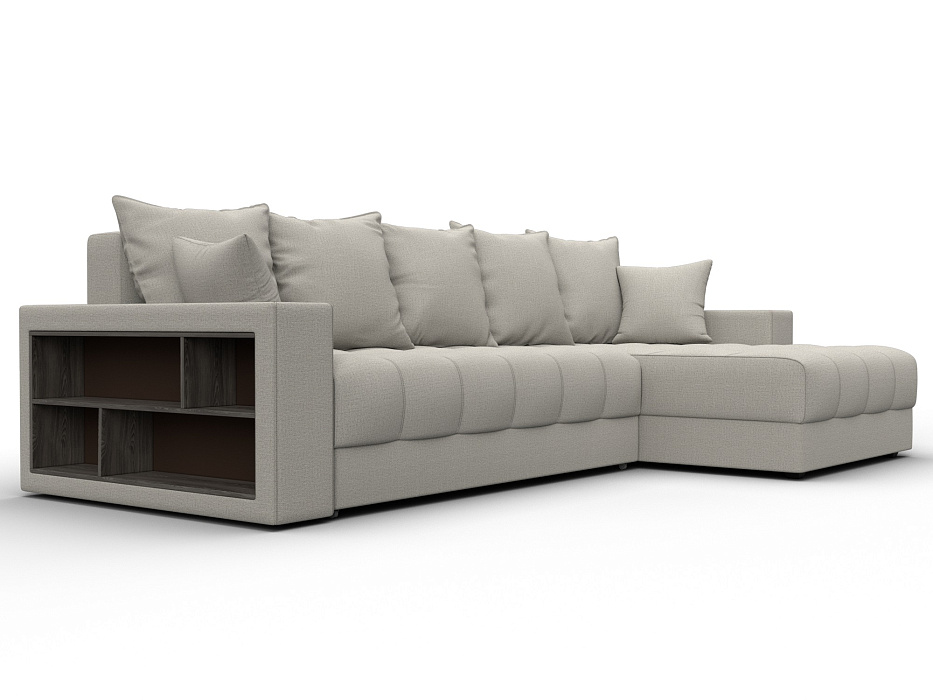 Диван угловой с декором и полкой Лига-050 НПБ (амур 02 бежевый)