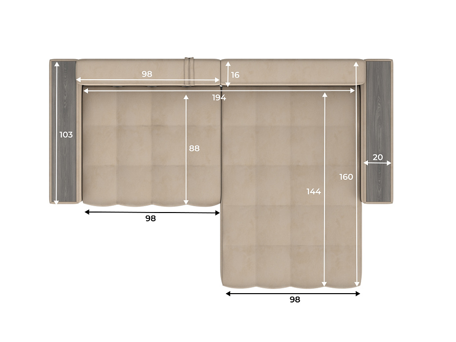 Диван угловой с декором Лига-049 НПБ (seven 729 бежевый)