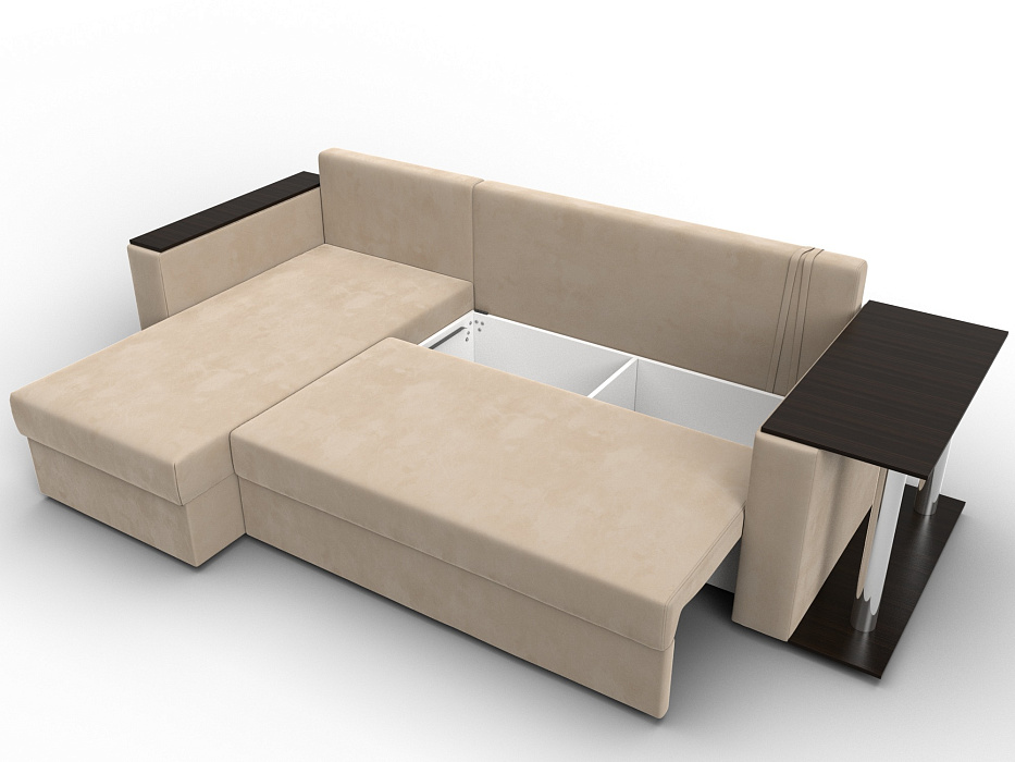 Диван угловой Атланта со столом левый угол (seven 729 бежевый)