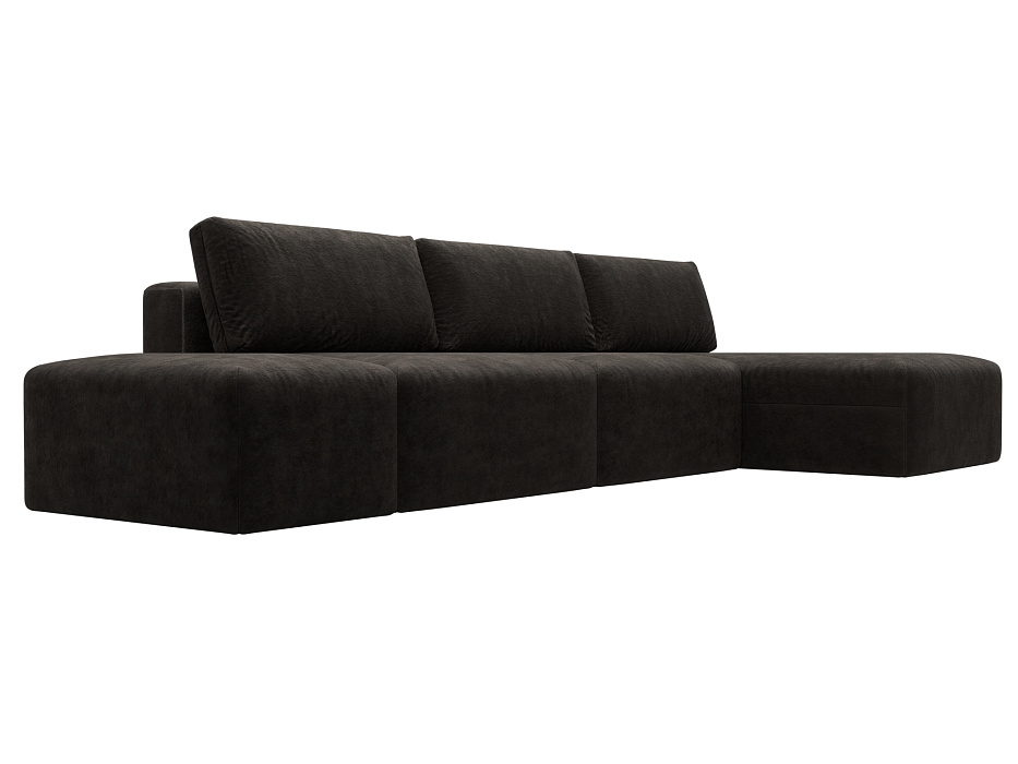 Диван угловой модульный с пуфом Лига-060 НПБ Лонг угол универсальный (brut 17 коричневый)