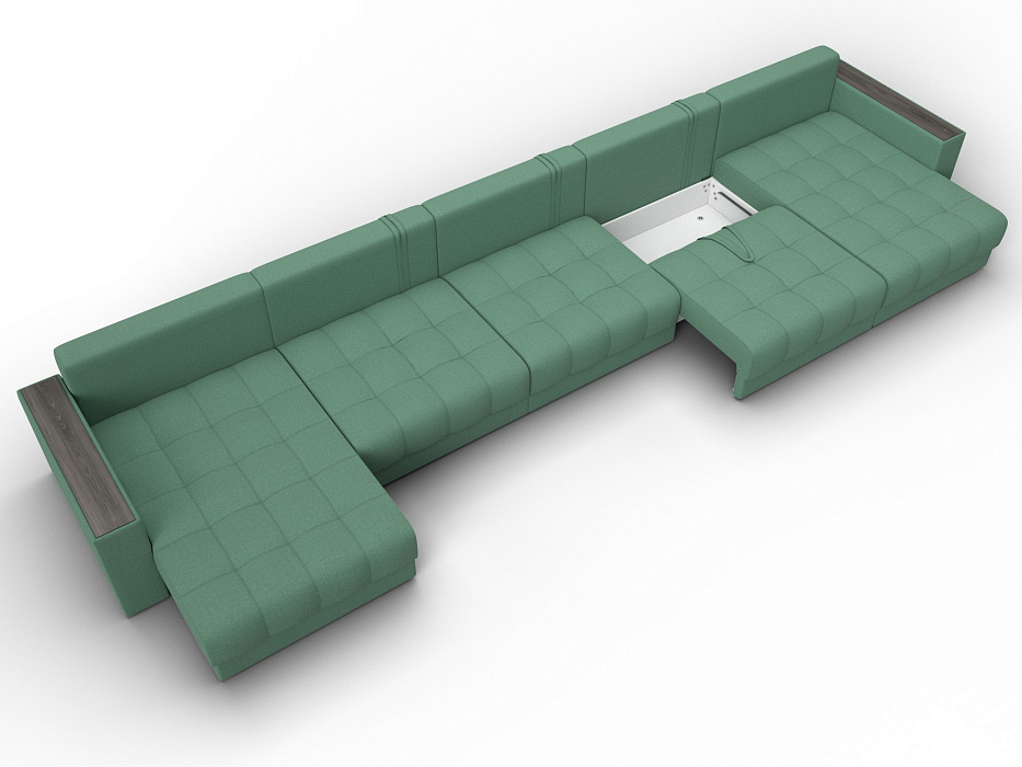 Диван П-образный с декором Лига-049 НПБ Мегалонг (амур 11 зеленый)