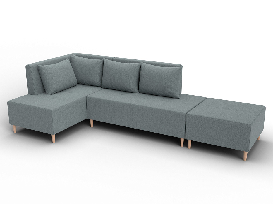 Диван угловой модульный с пуфом Лига-126 угол левый (амур 07 серый)