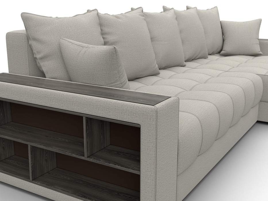 Диван угловой с декором и полкой Лига-050 НПБ (амур 02 бежевый)
