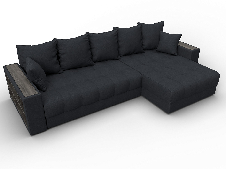 Диван угловой с декором и полкой Лига-050 НПБ (joly 16 темно-серый)