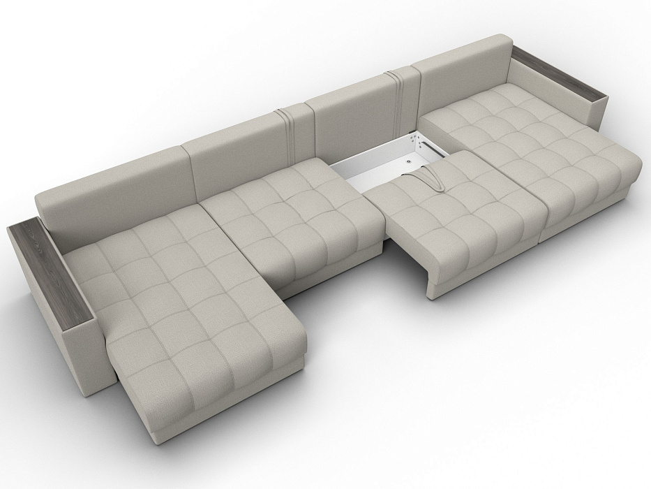 Диван П-образный с декором Лига-049 НПБ Лонг (амур 02 бежевый)