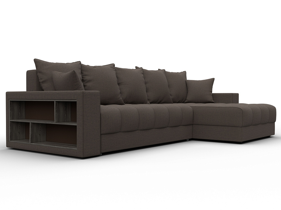 Диван угловой с декором и полкой Лига-050 НПБ (амур 05 коричневый)