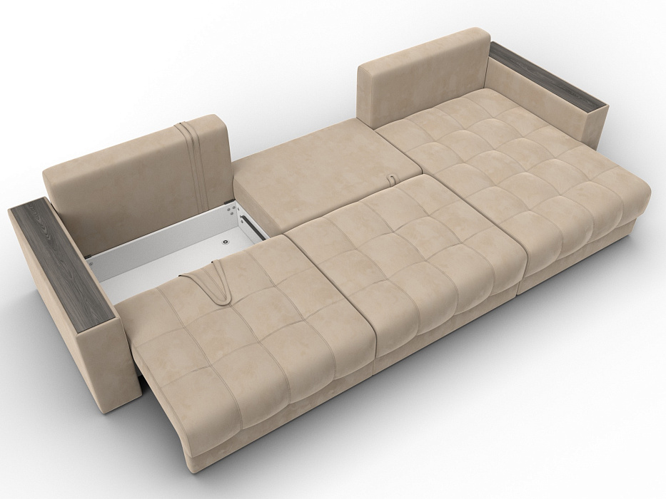 Диван угловой с декором Лига-049 НПБ Лонг (seven 729 бежевый)