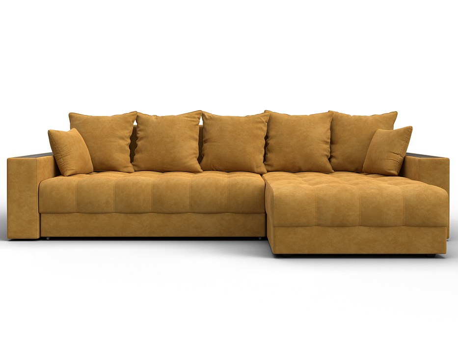 Диван угловой с декором и полкой Лига-050 НПБ (brut 10 желтый)