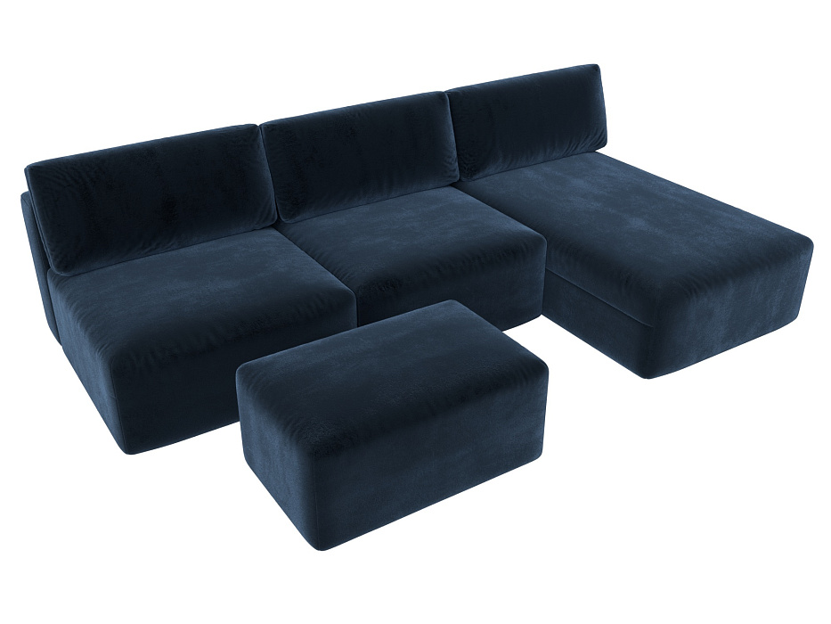 Диван угловой модульный с пуфом Лига-060 НПБ Лонг угол универсальный (tower 13 синий)