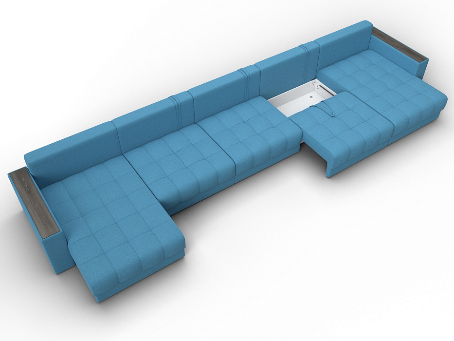 Диван П-образный с декором Лига-049 НПБ Мегалонг (амур 10 голубой)