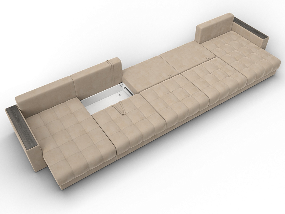 Диван П-образный с декором Лига-049 НПБ Мегалонг (seven 729 бежевый)