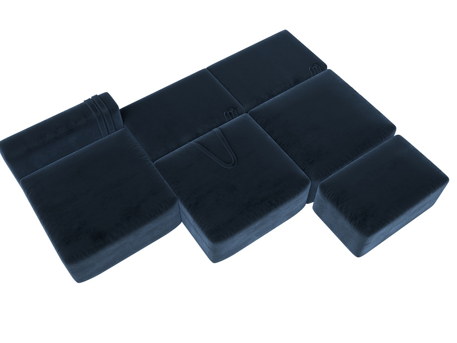 Диван угловой модульный с пуфом Лига-060 НПБ Лонг угол универсальный (tower 13 синий)