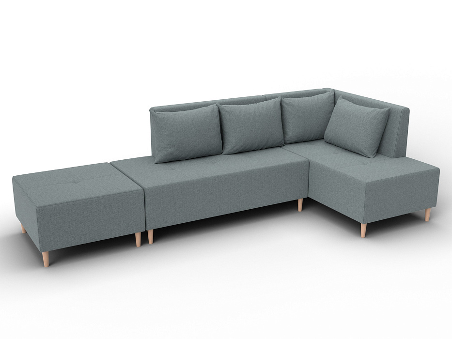 Диван угловой модульный с пуфом Лига-126 угол правый (амур 07 серый)