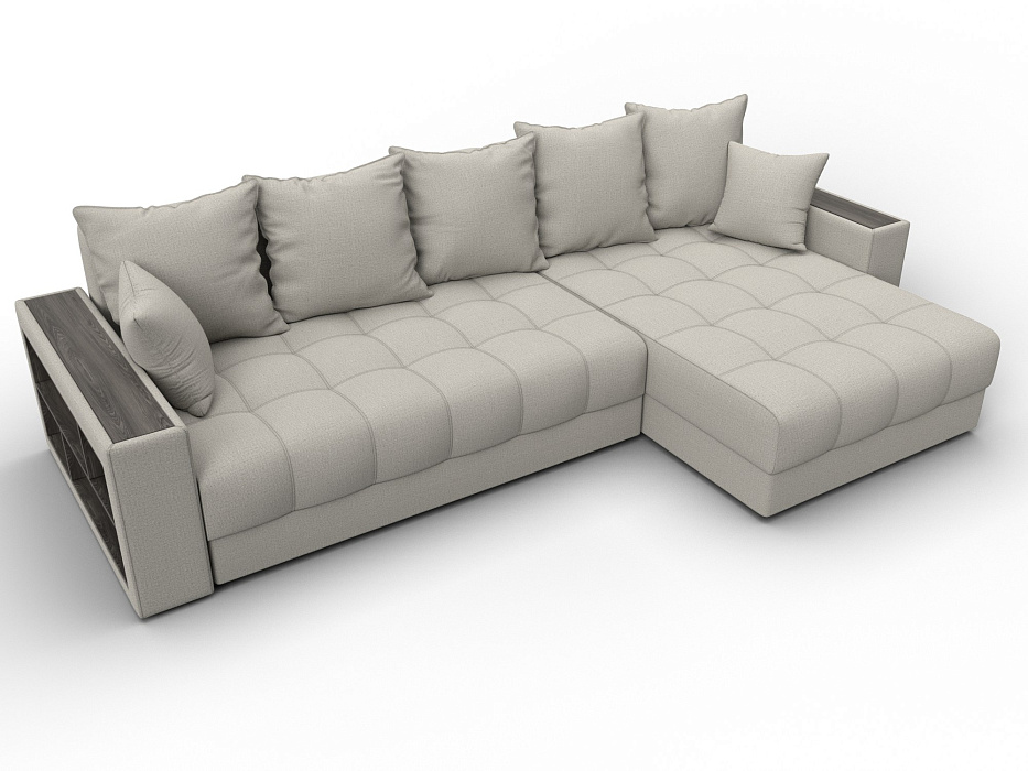 Диван угловой с декором и полкой Лига-050 НПБ (амур 02 бежевый)