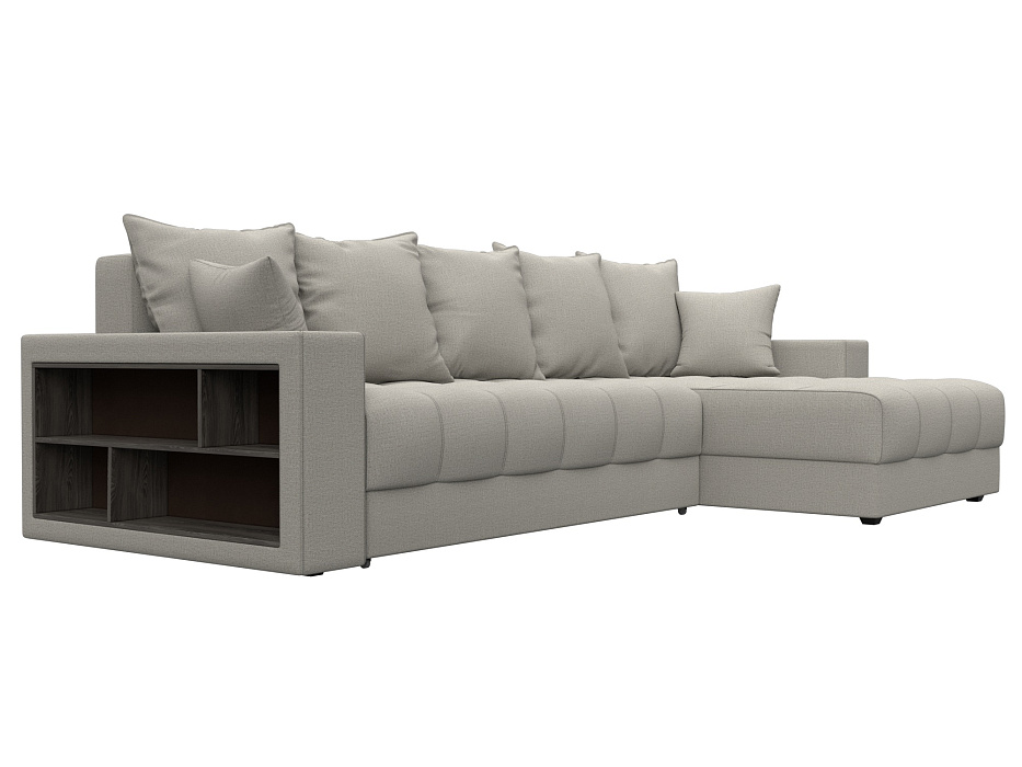 Диван угловой с декором и полкой Лига-050 НПБ (амур 02 бежевый)