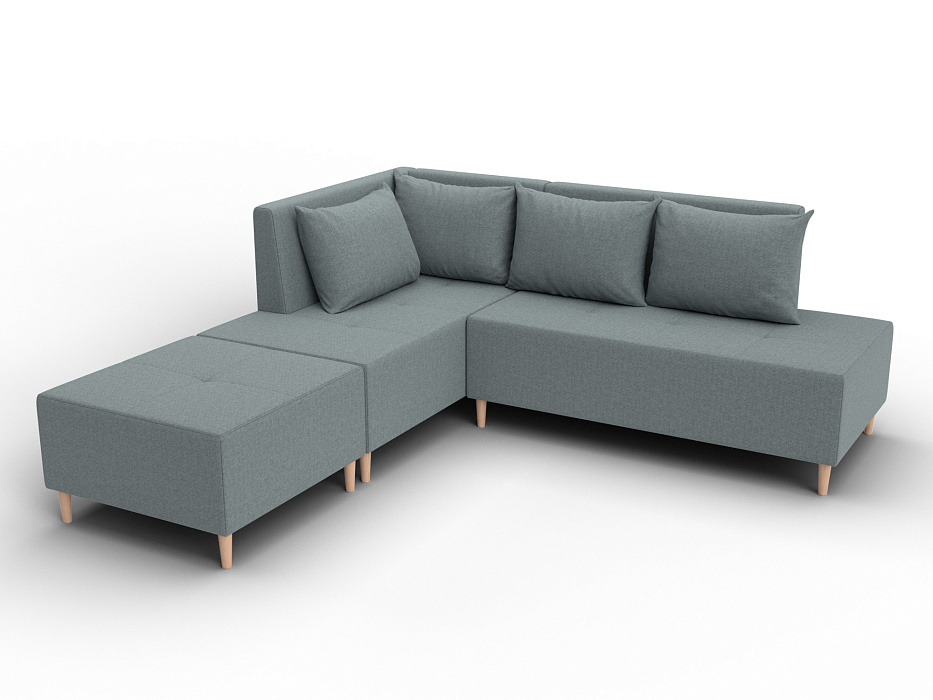 Диван угловой модульный с пуфом Лига-126 угол левый (амур 07 серый)