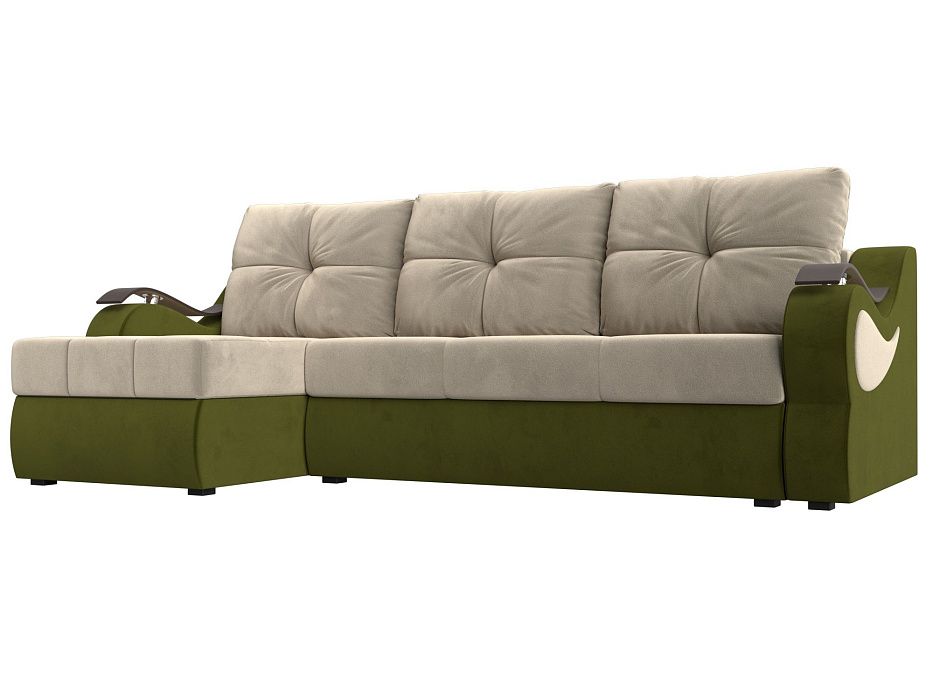 Угловой диван Меркурий левый угол (бежевый\зеленый)