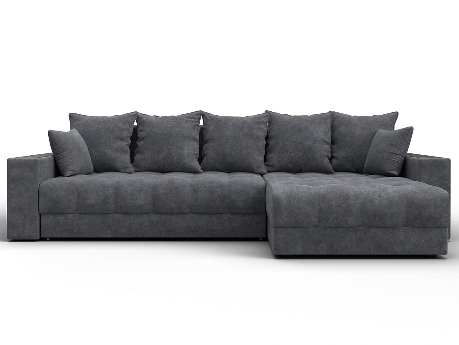 Диван угловой с декором и полкой Лига-050 НПБ (brut 16 темно-серый)