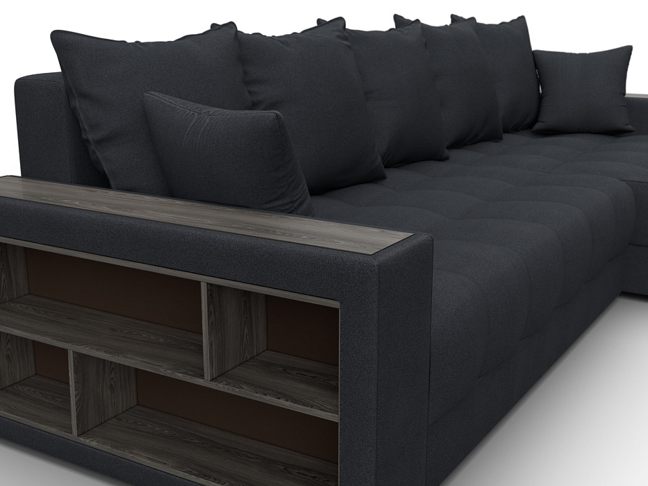 Диван угловой с декором и полкой Лига-050 НПБ (joly 16 темно-серый)