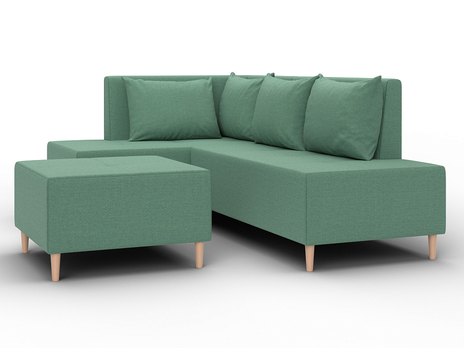 Диван угловой модульный с пуфом Лига-126 угол левый (амур 11 зеленый)