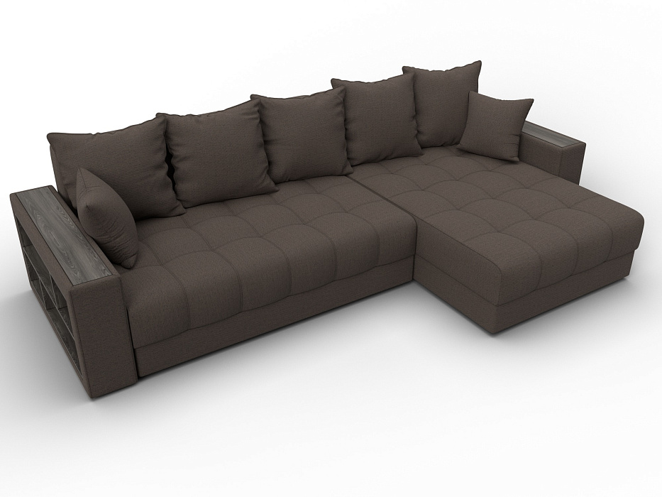 Диван угловой с декором и полкой Лига-050 НПБ (амур 05 коричневый)