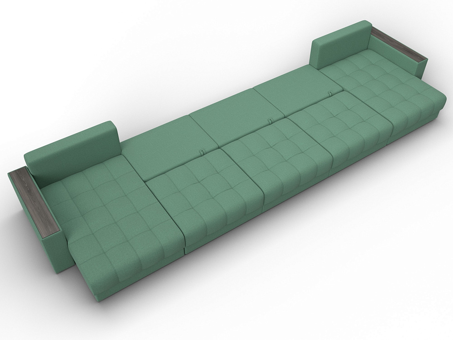 Диван П-образный с декором Лига-049 НПБ Мегалонг (амур 11 зеленый)
