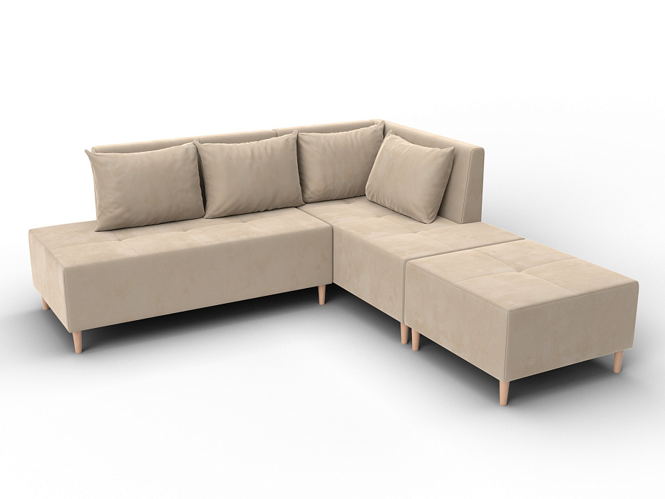 Диван угловой модульный с пуфом Лига-126 угол правый (seven 729 бежевый)
