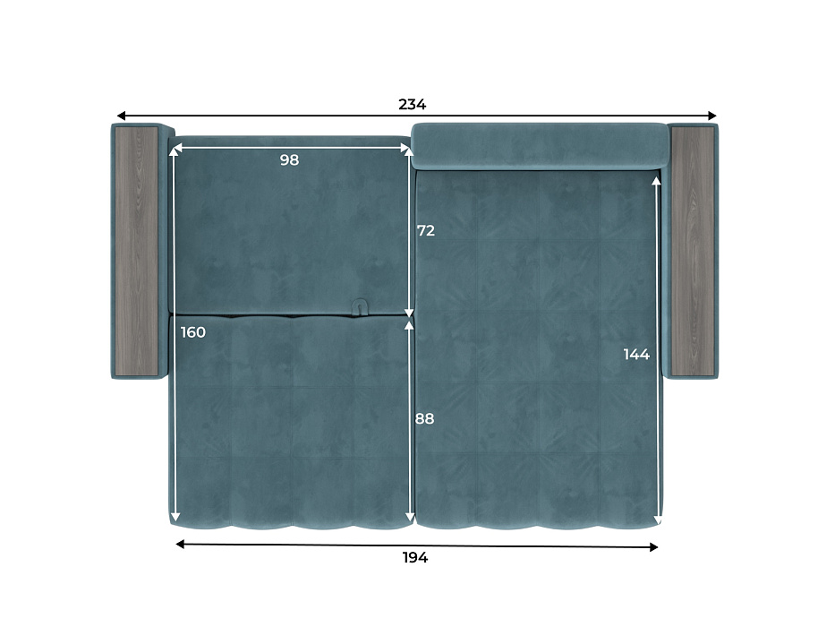 Диван угловой с декором Лига-049 НПБ (seven 113 бирюзовый)