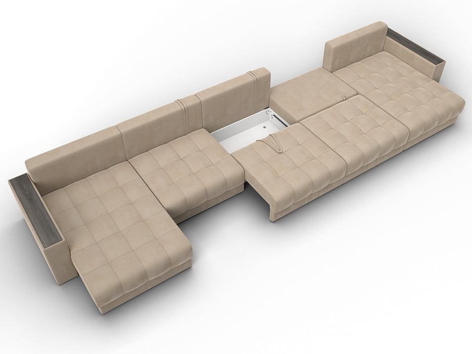 Диван П-образный с декором Лига-049 НПБ Мегалонг (seven 729 бежевый)